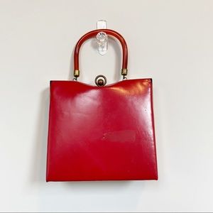 Vintage Red Handbag With Lucite Handle